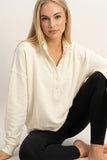 Mineral Wash Button Front Sweatshirt- Cream