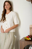 Raw Edge Short Sleeve Knit Cardigan, Natural