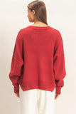 Ribbed Crew Neck Sweater-Dark Red