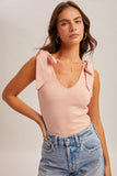 Bow Detail Ribbed Tank, Pink (M)