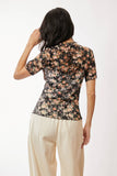 Floral Print Mesh Layering Short Sleeve, Black (S-3X)