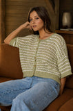 Stripe Short Sleeve Crochet Knit Cardigan