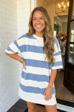 Stripe Raw Seam Shoulder Detail Tee Dress (S-XL)