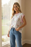 Drop Shoulder Short Sleeve Tulip Print Top