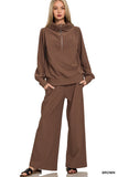 Ribbed Quarter Zip & Pants Set, Brown (S-L)