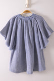 Mineral Washed Gauze Blouse Top, Blue (S)