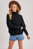Turtleneck Ribbed Knit Sweater, Black