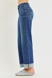 Risen- Mid rise Ankle Straight Cuff Hem Jeans-Stretchy