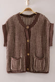 Two-Tone Rib Knit Vest Cardigan- Chocolate/ Cream