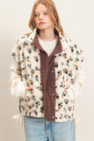 Floral Sherpa Vest With Corduroy-Brown
