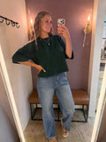 Short Sleeve Button Up Sweater Cardigan, Dark Green (S-L)