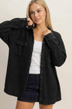 Mineral Wash Waffle Knit Shacket, Black (L)