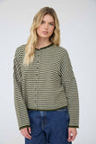 Stripe Raw Edge Cardigan, Dark Brown