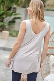 Button Front Scoop Neck Tank w/ Exposed Seams, Dove Grey (S-L)