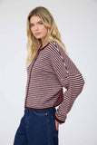 Stripe Raw Edge Cardigan, Dark Brown
