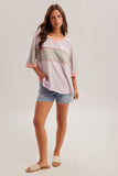 Striped Patch Oversized Washed Top, Sky Blue (S-L)