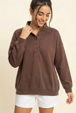 Mineral Wash Button Front Sweatshirt- Dark Brown
