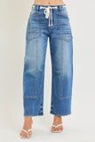 Risen- Slouchy Crop Barrel Eyelet Waistband Detail Denim
