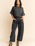 Mineral Washed Exposed Barrel Pant Set- Black