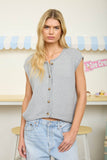 Raw Edge Sleeveless Button Down Knit