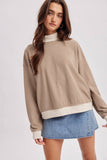 Striped Mock Neck, Natural/Mocha