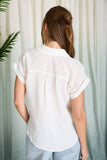 Collared V-Neck Short Sleeve Lace Detail Top (S-L)