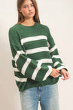 Striped Oversized Sweater-Dark Green