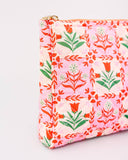 Quilted Pouch, Pink Tile Floral