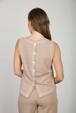 Back Button Detail Ribbed Tank, Mocha (S-L)
