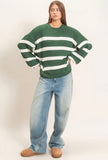 Striped Oversized Sweater-Dark Green