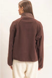 Fleece Jacket With Button Front-Dark Brown
