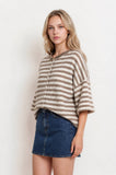 Stripe Raw Edge Short Sleeve Button Down Cardigan