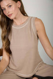 Back Button Detail Ribbed Tank, Mocha (S-L)