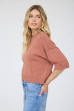Exposed Seam Drop Shoulder Short Sleeve Top, Sienna