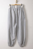 Bow Detail Stripe Textured Woven Pants, White/Denim
