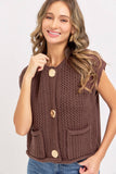 Button Closure Knit Sweater Top, Brown (S-L)