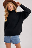 Turtleneck Ribbed Knit Sweater, Black