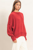 Ribbed Crew Neck Sweater-Dark Red
