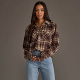 Chocolate Brown & Tan Plaid Button Up