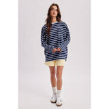 Oversized Striped Long Sleeve, Navy/Cloud