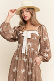 Embroidered Bows Long Sleeve Maxi (S-L)