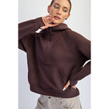 Comfy Luxe Quarter Zip Hoodie, Espresso (Large)