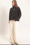 Fleece Jacket With Button Front-Black