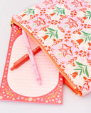 Quilted Pouch, Pink Tile Floral