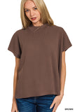 Mock Neck Short Sleeve Sweater, Brown (S-L)