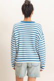 Striped Crew Neck Sweater, Blue (S-L)