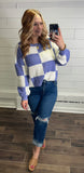 Checkered Sweater Top- Periwinkle