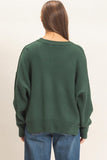 Ribbed Crew Neck Sweater-Dark Green