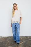 Short Sleeve Ribbed Hem Sweater, Oatmeal