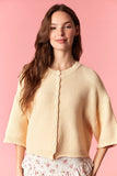 Thin Curly Edge Half Sleeve Cardigan, Butter Yellow
